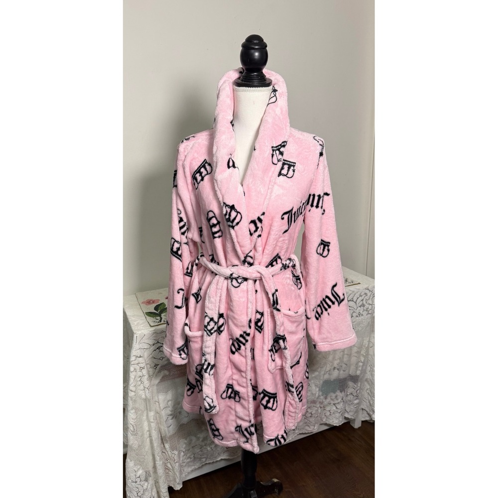 Juicy Couture Pink Crown Logo Soft Plush Robe L/XL With Pockets